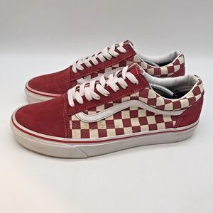 Vans Old Skool Red Checkerboard Skate Shoes M 8.5 - W 11 Lace Up Low Top Sneaker